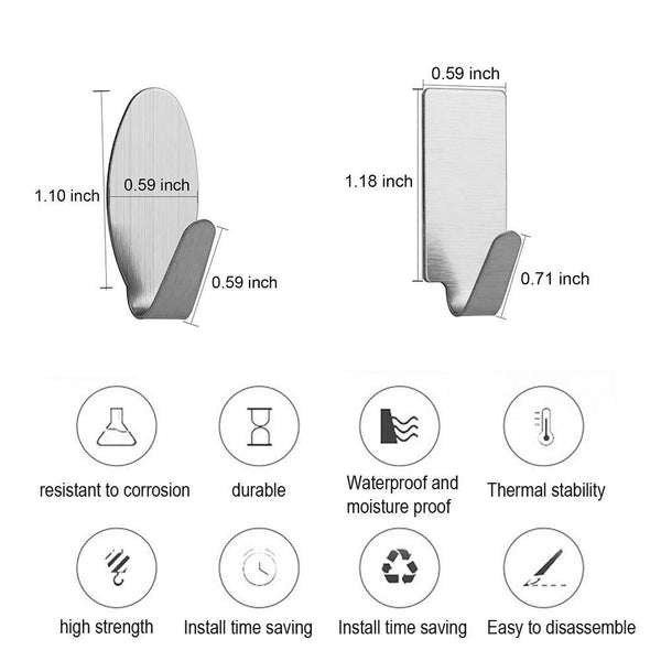 MOKARO Towel Adhesive Hooks Stainless Steel, Damage-Free Hanging Hooks Mini, 18-Hooks, Rectangle