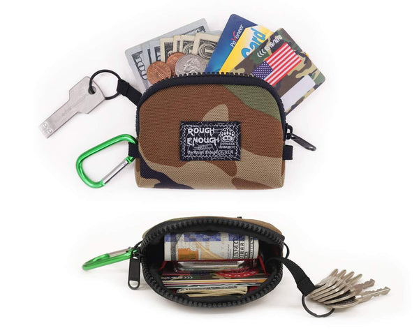 Cheap rough enough small mini minimalist mens wallet credit card holder coin purse change zipper pouch cash bag organizer earbuds case with keychain ring for business women boys girls travel school party