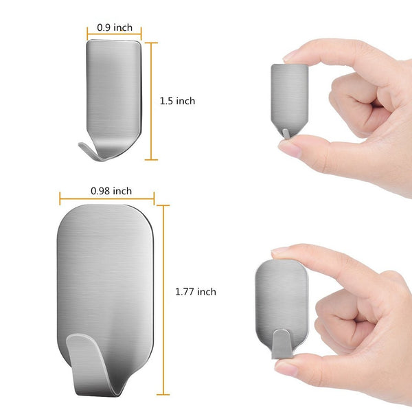 Stainless Steel Adhesive Hook 3M Metal Heavy Duty Rustproof for Hanging Waterproof Single Coat Robe Towel Hook Hanger Storage Organizer for Bathroom Toilet Kitchen, 16 PCS