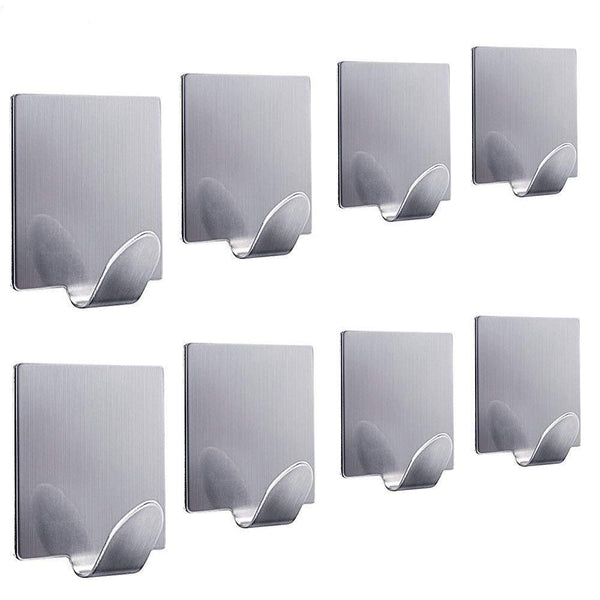 FOTYRIG Adhesive Hooks Wall Hooks Hangers Waterproof Stainless Steel Stick on Hooks for Hanging Robe Towel Coat Kitchen Utensils Keys Bags-Home Kitchen Bathroom-8 Packs