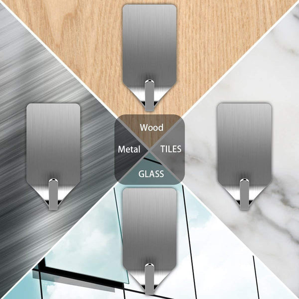 Adhesive Hooks, Heavy Duty Wall Hooks Made from 304 Stainless Steel That's Waterproof for Coat, Towel Hook, Keys, Bags, Kitchen and Bathroom (16 Pack)