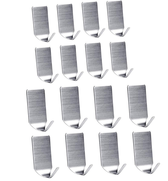 Stainless Steel Adhesive Hook 3M Metal Heavy Duty Rustproof for Hanging Waterproof Single Coat Robe Towel Hook Hanger Storage Organizer for Bathroom Toilet Kitchen, 16 PCS