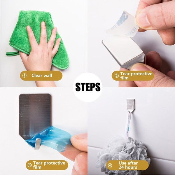 Stainless Steel Adhesive Hook 3M Metal Heavy Duty Rustproof for Hanging Waterproof Single Coat Robe Towel Hook Hanger Storage Organizer for Bathroom Toilet Kitchen, 16 PCS