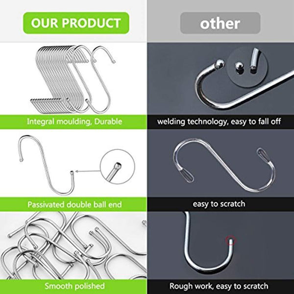 24 Pack S Shaped Hanging Hooks Hanger Hooks 3.5" Hanging Plant Pan Cup Metal S Hooks Hanger Heavy Duty Stainless Steel S Hooks for Kitchen Bathroom Bedroom and Office Hanging Utensils Towels