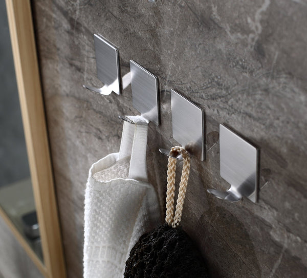 FOTYRIG Adhesive Hooks Wall Hooks Hangers Waterproof Stainless Steel Stick on Hooks for Hanging Robe Towel Coat Kitchen Utensils Keys Bags-Home Kitchen Bathroom-8 Packs