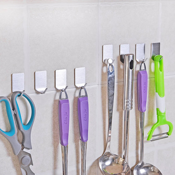 Stainless Steel Adhesive Hook 3M Metal Heavy Duty Rustproof for Hanging Waterproof Single Coat Robe Towel Hook Hanger Storage Organizer for Bathroom Toilet Kitchen, 16 PCS