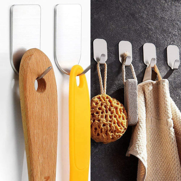 Adhesive Hooks, Heavy Duty Wall Hooks Made from 304 Stainless Steel That's Waterproof for Coat, Towel Hook, Keys, Bags, Kitchen and Bathroom (16 Pack)