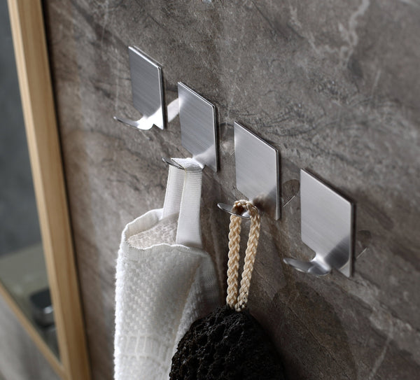 FOTYRIG Adhesive Hooks Wall Hooks Hangers Waterproof Stainless Steel Stick on Hooks for Hanging Robe Towel Coat Kitchen Utensils Keys Bags-Home Kitchen Bathroom-8 Packs