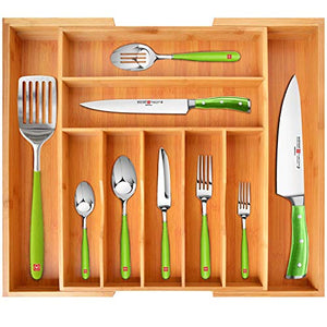 Bamboo Kitchen Drawer Organizer – Expandable Silverware Organizer/Utensil Holder and Cutlery Tray with Grooved Drawer Dividers for Flatware and Kitchen Utensils by Royal Craft Wood