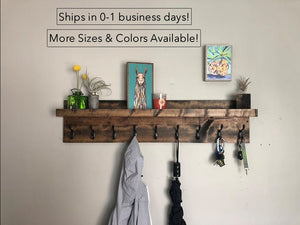 Coat Rack with Shelf | The Ed | Key Holder Entryway Organizer Towel Rack Key Hooks Wall Mounted Leash Mask Holder Rustic Modern With Storage by DistressedMeNot