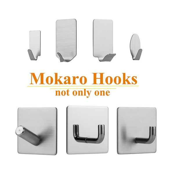 MOKARO Key Hooks Adhesive Brushed Stainless Steel, Mini Sticky Hooks,24-Hooks, Oval