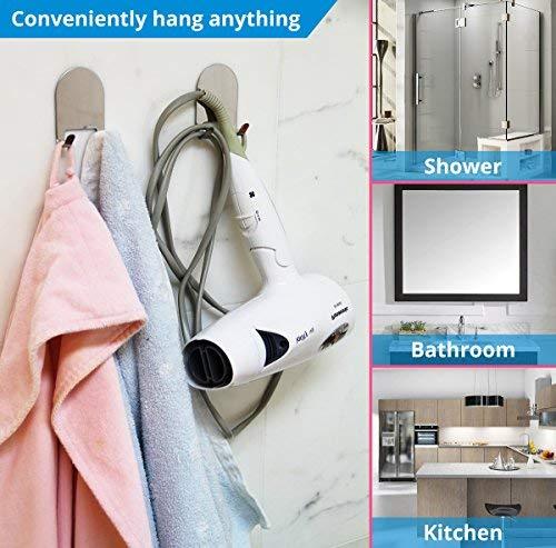 3M Adhesive All-Purpose Hooks by HOME SO - Heavy Duty Hook Hanger Sticks Anywhere - Holds Anything, Towels, Keys, Coats, Loofahs, Wreath, Jacket, Hat, Clothing - Pack of 4 (Stainless Steel Chrome)