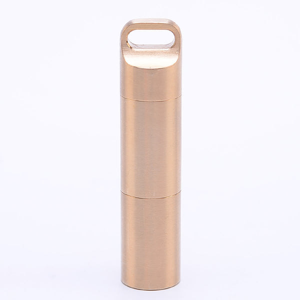 Discover weimian pill fob 2 compartments solid brass metal outdoor travel small waterproof container organizer dry storage bottle keychain holder hiking camping edc case