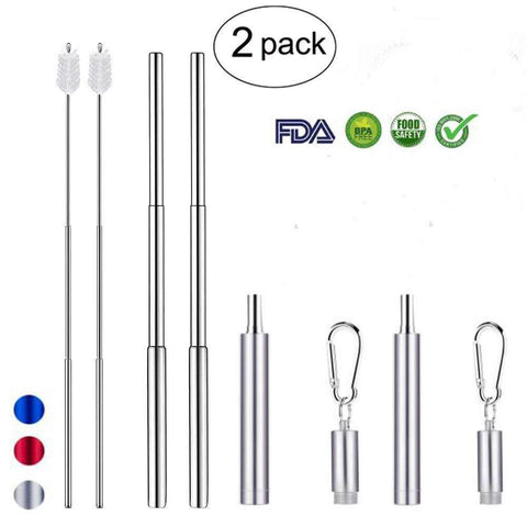 Best morwealth 2 pack collapsible reusable stainless steel telescopic folding stainless steel metal drinking straws with case cleaning brush and keychain silver silver