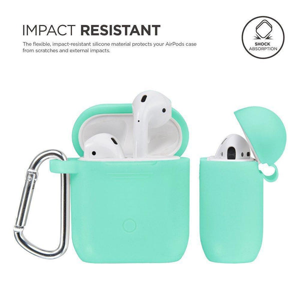 On amazon airpods accessories set filoto airpods waterproof silicone case cover with keychain strap earhooks accessories storage travel box for apple airpod mint green