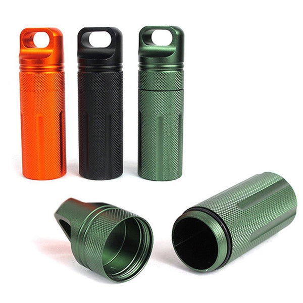 Home 6pcs waterproof aluminum pill box case bottle cache drug holder keychain container colorful outdoor camping travel traveling portable pill capsule match case 3mini size 3large size random colors