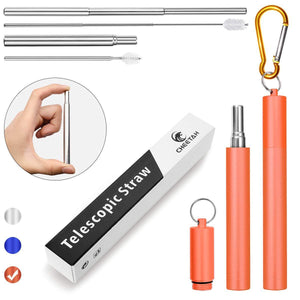 Discover the reusable collapsible straw folding telescopic stainless steel metal drinking straws portable kit with cleaning brush carrying case silicone tips keychain for home office travelred
