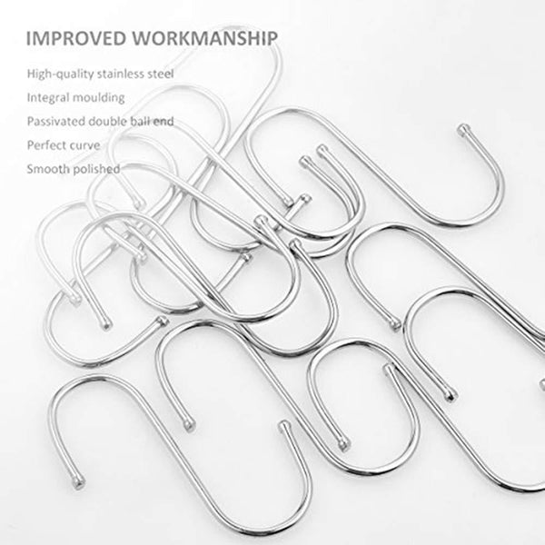 24 Pack S Shaped Hanging Hooks Hanger Hooks 3.5" Hanging Plant Pan Cup Metal S Hooks Hanger Heavy Duty Stainless Steel S Hooks for Kitchen Bathroom Bedroom and Office Hanging Utensils Towels