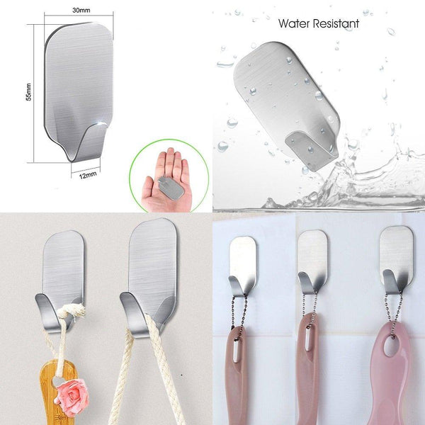 Adhesive Hooks, 16 Pack 3M Self Adhesive Wall Hooks for Key Robe Coat Towel, Heavy Duty Stainless Steel Wall Mount Hooks,for Kitchen Bathroom Toilet