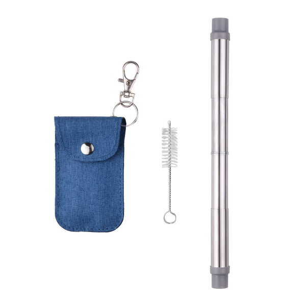 Save savorliving reusable stainless steel straws portable 8 3inch drinking straws collaspible straws with keychain pouch and cleaning brush blue large