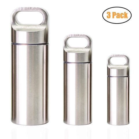 Online shopping ppfish 3 pcs military grade air tight edc accessory case pill fob capsule keychain waterproof match case battery holder outdoor survival storage metal container dry box