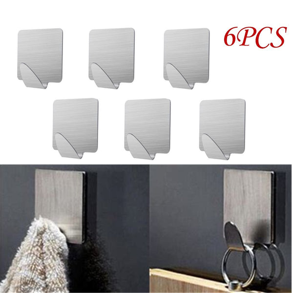 Doitb 6pcs Square Self Adhesive Mini Hook Cloth Key Hat Racket Hooks Stainless Steel Hanging Hooks for Bathroom Bedroom Office Cabinet Draw Clothes Kitchenware Hooks Hangers for Office and Kitchen