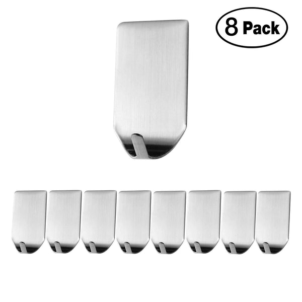 HQ Supply 8pc Wall Hooks Hanger 3M Self Adhesive Hooks, Heavy duty strong waterproof stainless steel hook, for Bedroom, Bathroom, Kitchen, Office, Living Room, Family Room, Closet, robe, coat, towel,