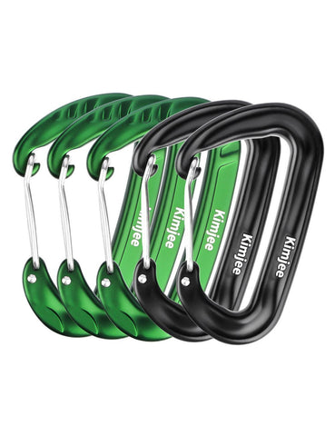 Budget kimjee 12kn wire gate carabiners d shape aircraft grade aluminum clip for keychain hammocks camping hiking backpack dog leash green black 5