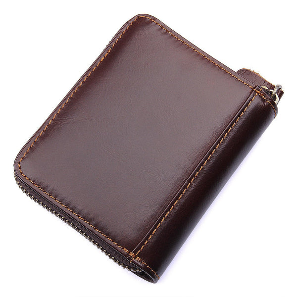 Save mens rfid blocking full grain leather secure credit card holder zip around wallet come with free keychain and gift box chocolate b1w008ch