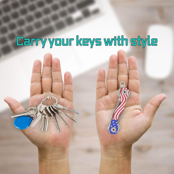 Buy now smart compact key holder keychain made of carbon fiber stainless steel pocket organizer up to 18 keys lightweight strong key gadget includes sim bottle opener carabiner more usa flag