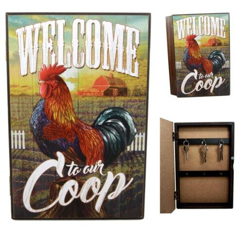 Countryside Hill Farm Rooster Book Shaped Multiple Keys Secret Storage Organizer