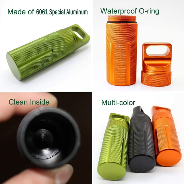 Heavy duty 6pcs waterproof aluminum pill box case bottle cache drug holder keychain container colorful outdoor camping travel traveling portable pill capsule match case 3mini size 3large size random colors