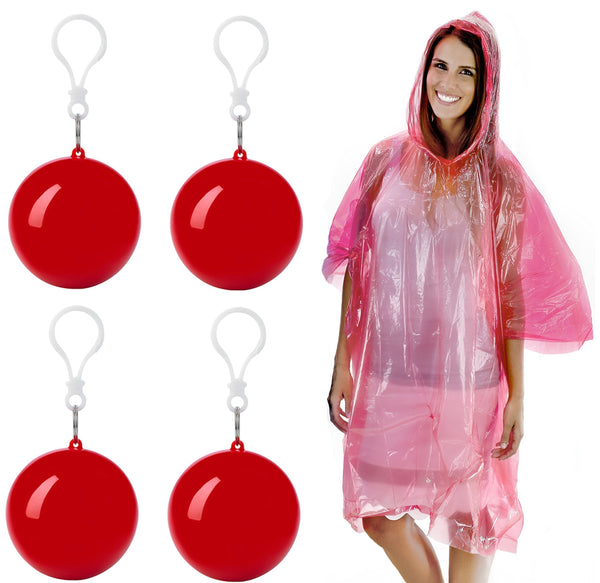 Discover the best emergency rain poncho with hood packaged in plastic keychain ball one size fits all commuter rain poncho survival kit accessory for travel backpacking picnics camping sporting outdoor events 4pk