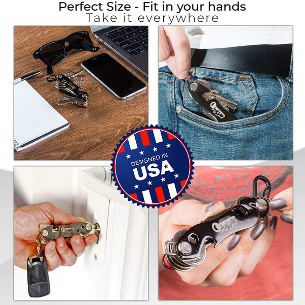 Results compact key holder and keychain organizer smart pocket key organizer up to 22 keys premium multitool gadget with stainless steel bottle opener and carabiner money clip bonus included black