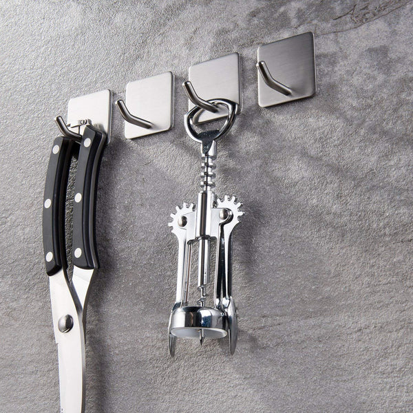 Sticky-Hooks Stainless Steel Adhesive Hooks. Hang Your Robe, Umbrella, Sports Equipment, Dog leashes, Necklaces, Belts, Handbags, Aprons, Oven Mitts, Coats and Wreaths on The Door!