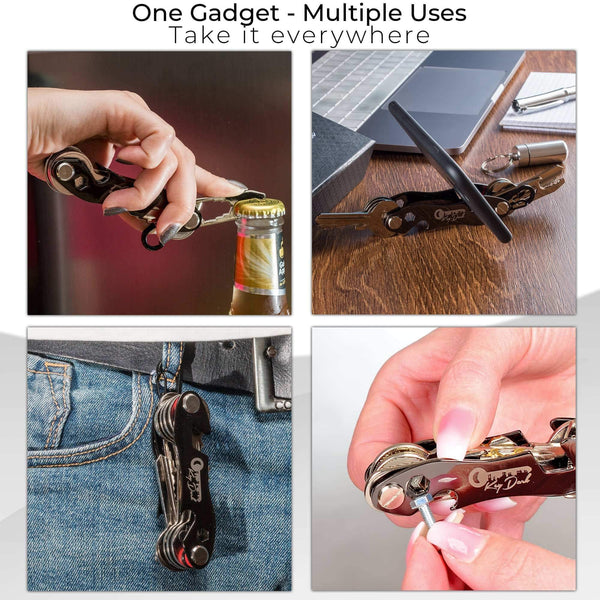 Related compact key holder and keychain organizer smart pocket key organizer up to 22 keys premium multitool gadget with stainless steel bottle opener and carabiner money clip bonus included black